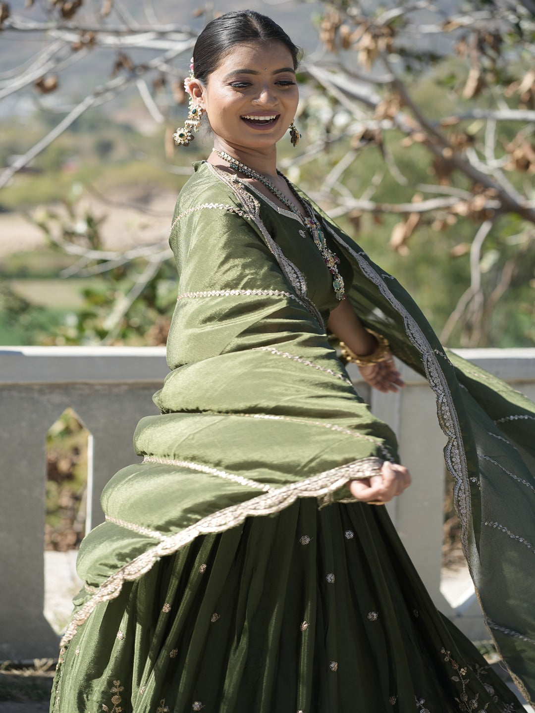 Classic Heavy Chinon Embroidered Lehenga Set with Zari & Sequins Work