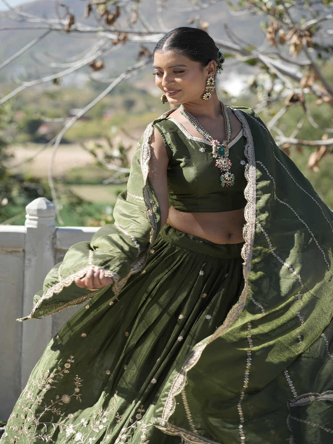 Classic Heavy Chinon Embroidered Lehenga Set with Zari & Sequins Work