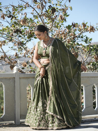 Classic Heavy Chinon Embroidered Lehenga Set with Zari & Sequins Work