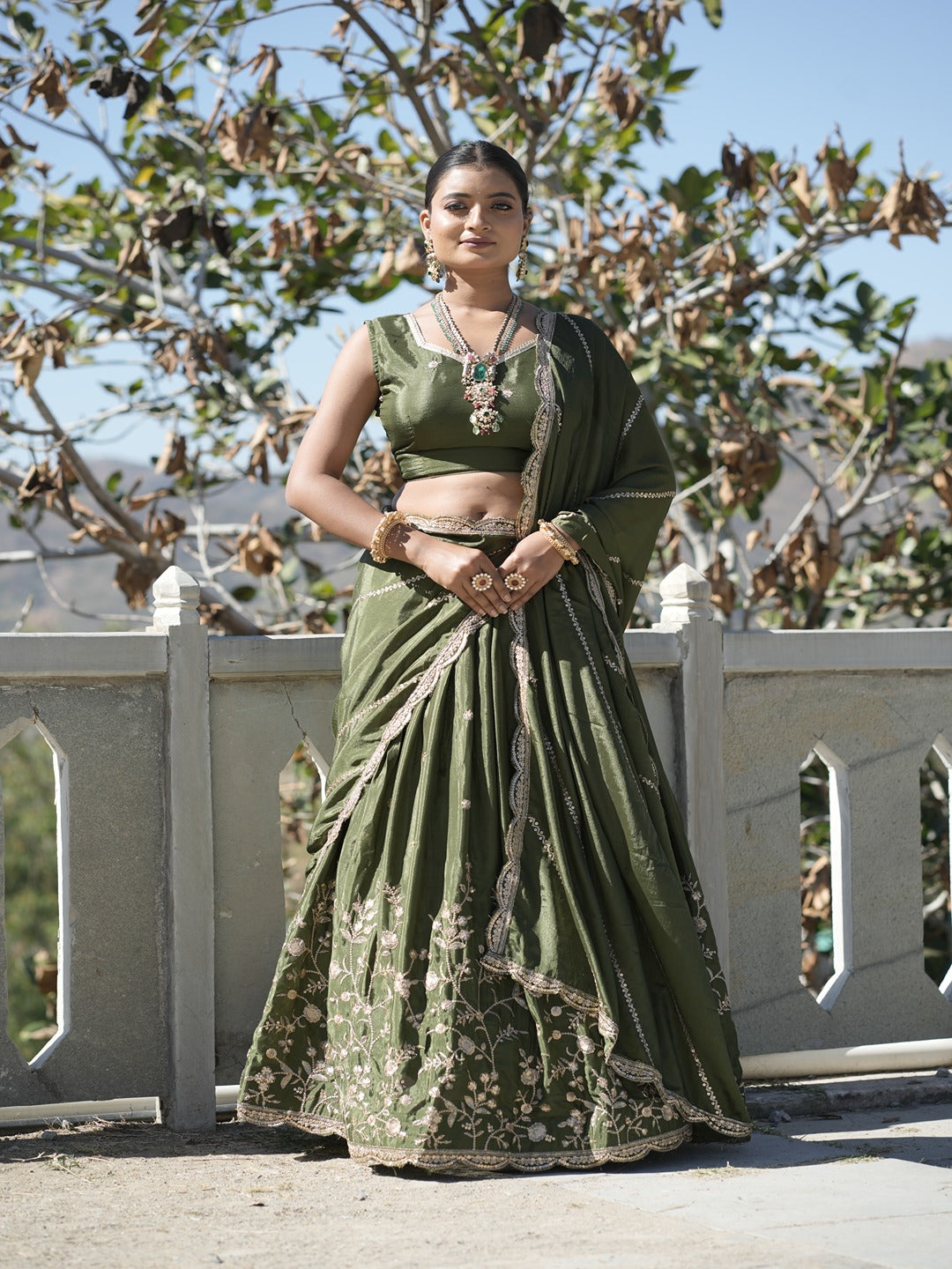 Classic Heavy Chinon Embroidered Lehenga Set with Zari & Sequins Work