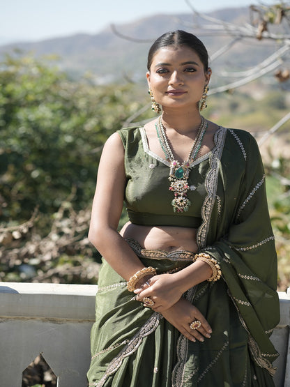 Classic Heavy Chinon Embroidered Lehenga Set with Zari & Sequins Work