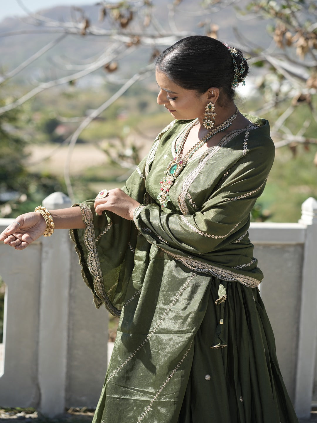 Classic Heavy Chinon Embroidered Lehenga Set with Zari & Sequins Work