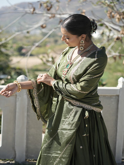 Classic Heavy Chinon Embroidered Lehenga Set with Zari & Sequins Work