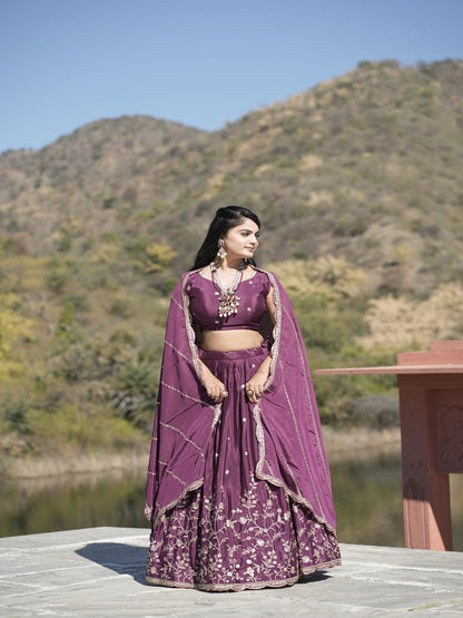 Classic Heavy Chinon Embroidered Lehenga Set with Zari & Sequins Work