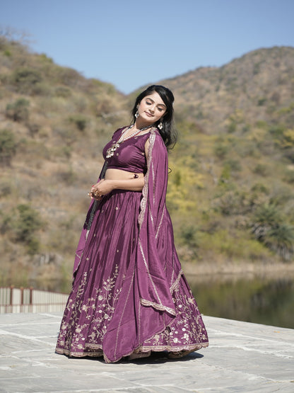 Classic Heavy Chinon Embroidered Lehenga Set with Zari & Sequins Work