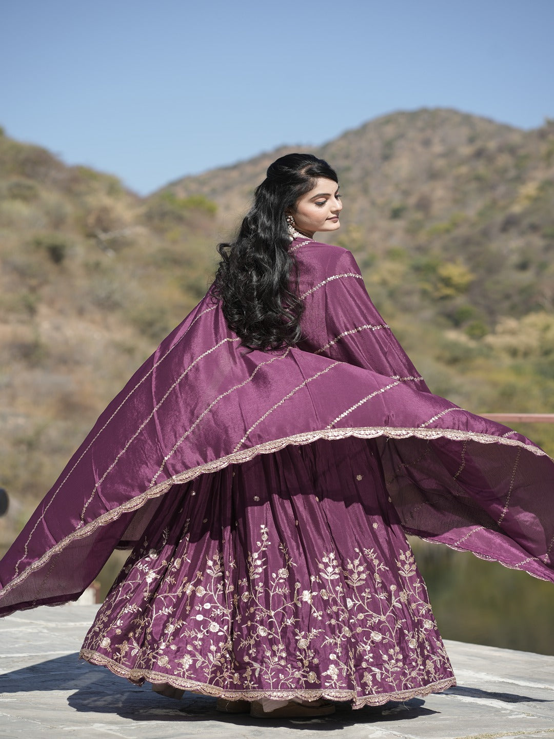 Classic Heavy Chinon Embroidered Lehenga Set with Zari & Sequins Work