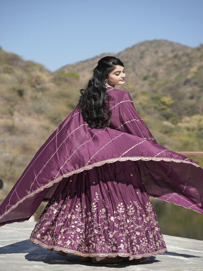 Classic Heavy Chinon Embroidered Lehenga Set with Zari & Sequins Work