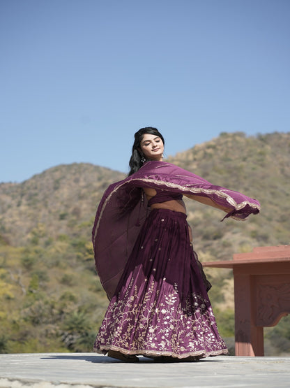 Classic Heavy Chinon Embroidered Lehenga Set with Zari & Sequins Work