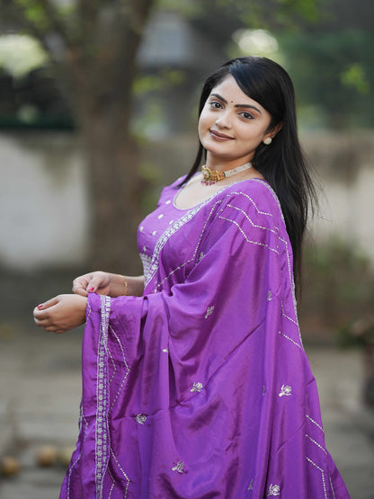 Classic Heavy Chinon Embroidered Lehenga Set with Silver Zari & Sequins Work