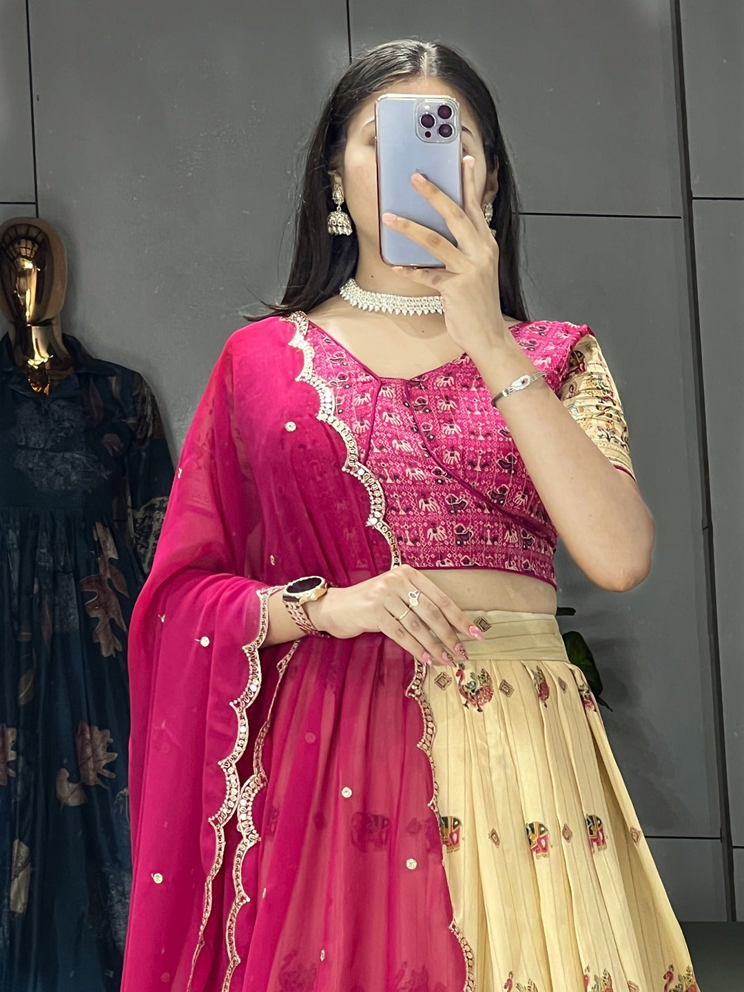 Trending Kalamkari Printed Marshmallow Lehenga Set with Contrast Weaving Border