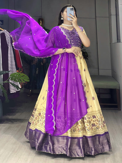 Trending Kalamkari Printed Marshmallow Lehenga Set with Contrast Weaving Border