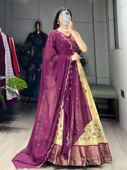 Trending Kalamkari Printed Marshmallow Lehenga Set with Contrast Weaving Border