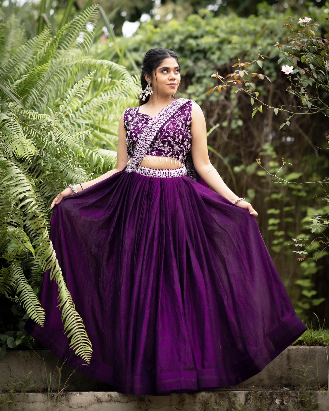 Deep Purple Fendy Satin Silk Lehenga Set with Embroidered Belt & Heavy Dupatta