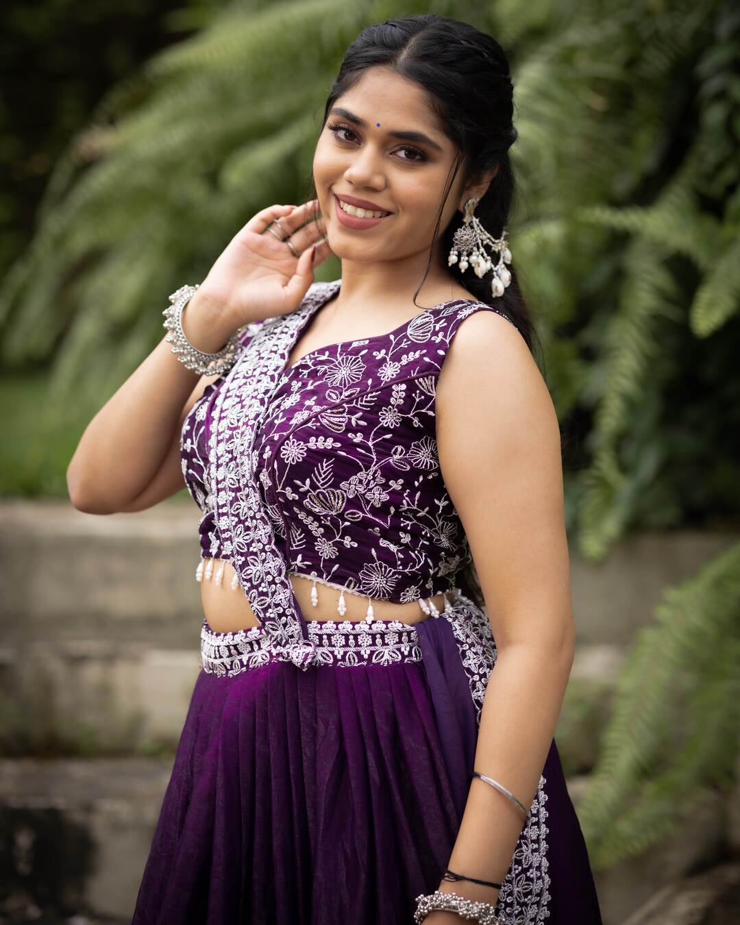 Deep Purple Fendy Satin Silk Lehenga Set with Embroidered Belt & Heavy Dupatta