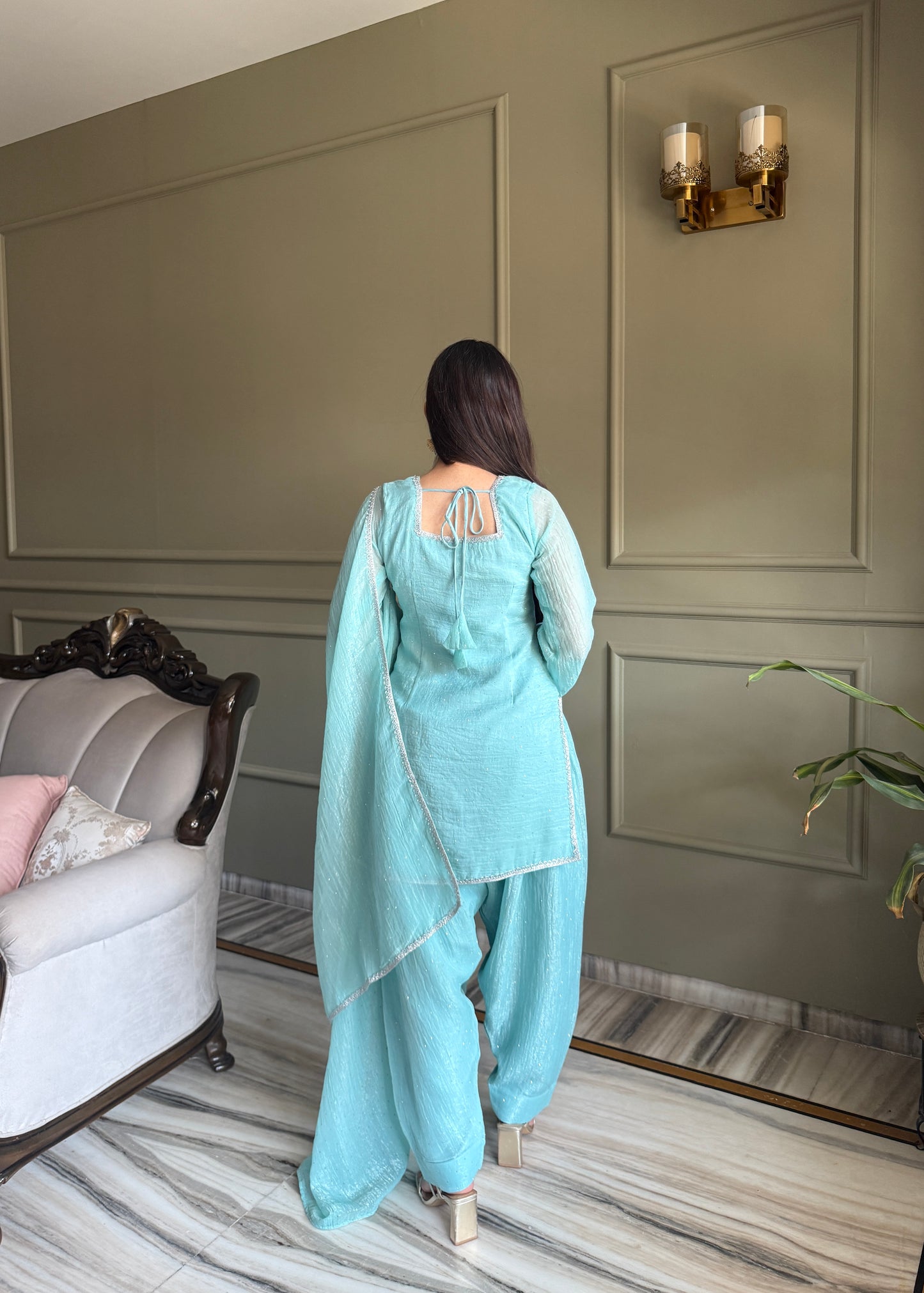 Lace Trimmed Salwar Suit With Dupatta - Elegant Ethnic Wear