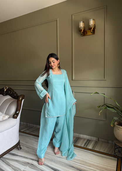 Lace Trimmed Salwar Suit With Dupatta - Elegant Ethnic Wear