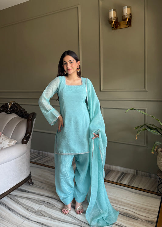 Lace Trimmed Salwar Suit With Dupatta - Elegant Ethnic Wear