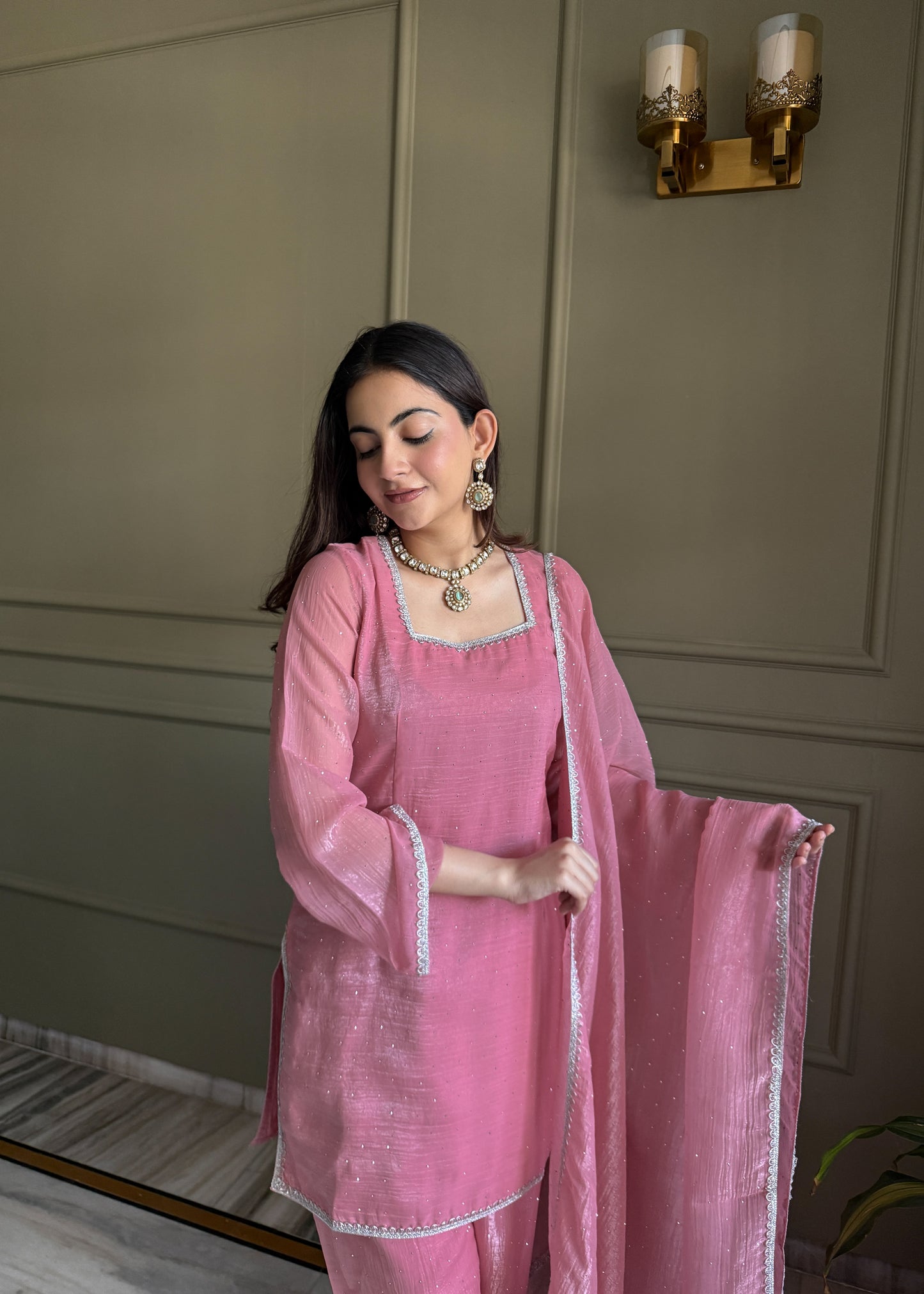 Lace Trimmed Salwar Suit With Dupatta - Elegant Ethnic Wear