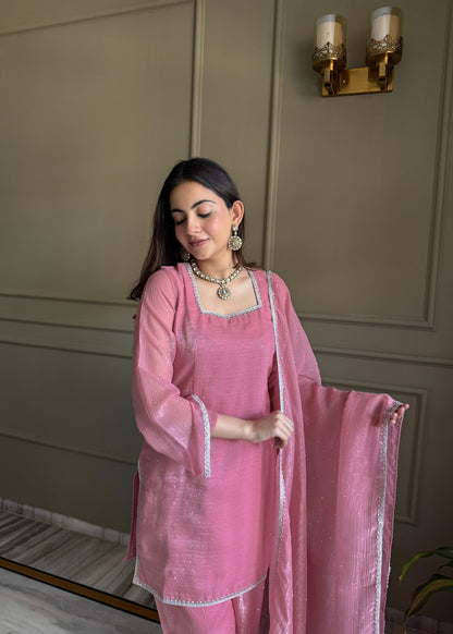 Lace Trimmed Salwar Suit With Dupatta - Elegant Ethnic Wear