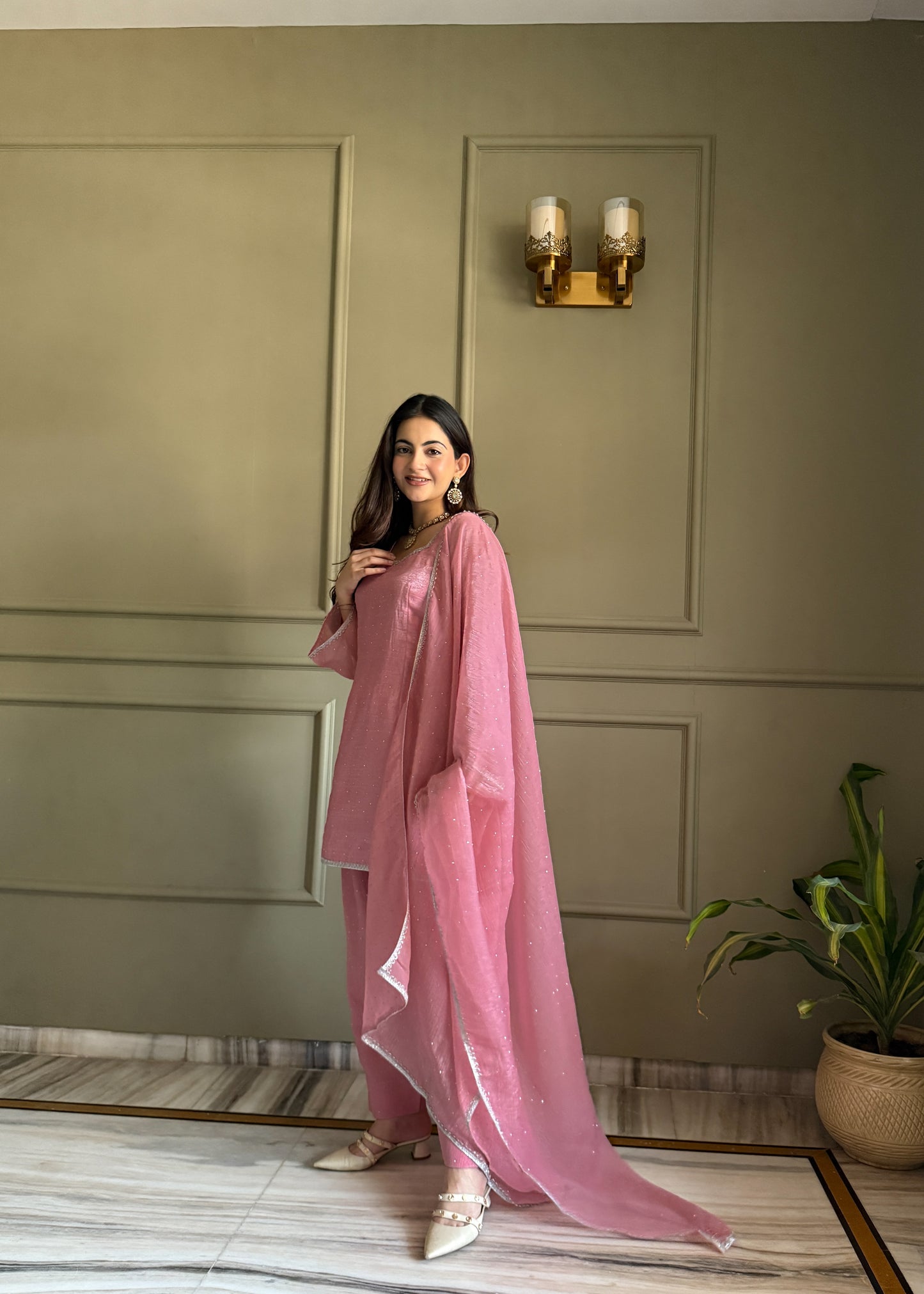 Lace Trimmed Salwar Suit With Dupatta - Elegant Ethnic Wear
