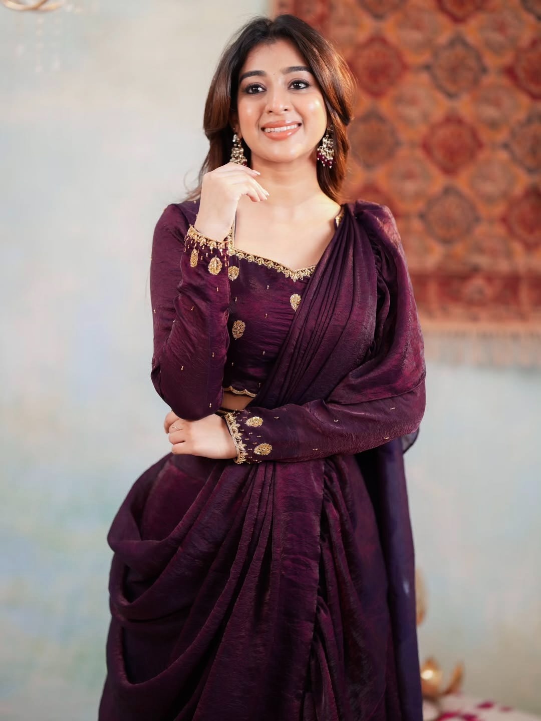 Designer Two Tone Fandy Silk Lehenga Saree with Embroidered Choli, Belt & Attached Dupatta