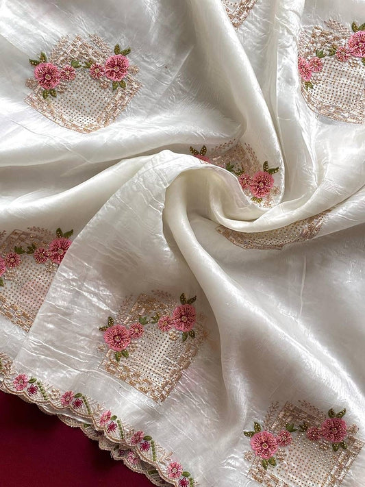 Premium Gold Crush Handwork Saree with Swarovski Diamond Work & Banarasi Silk Blouse