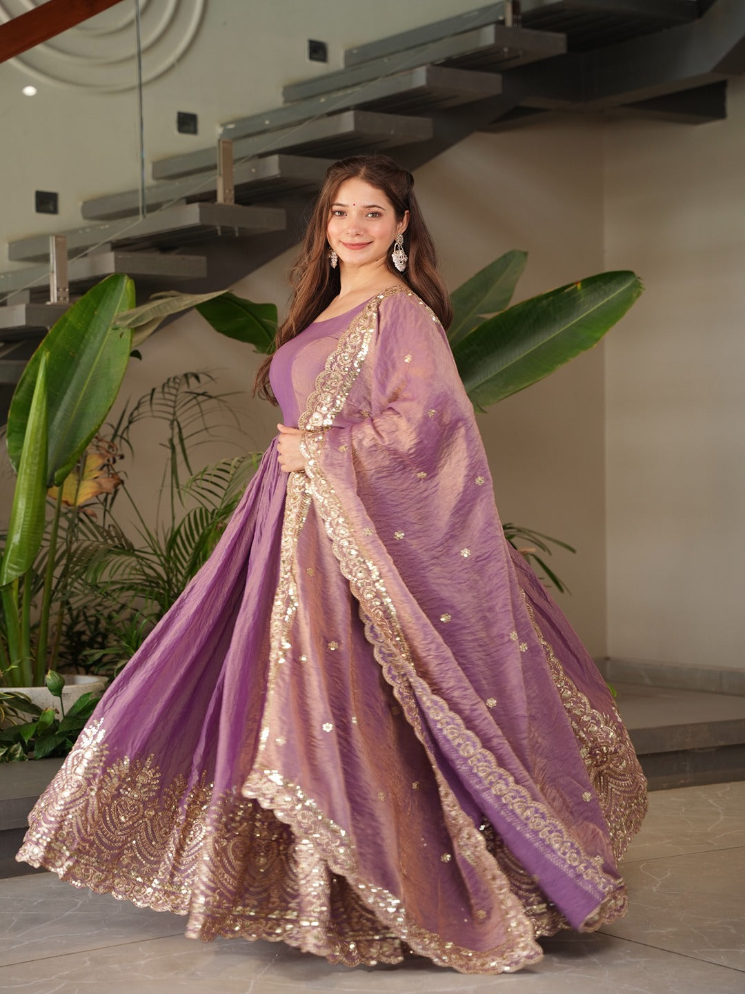 Real Modelling Heavy Fandy Silk Embroidered Gown with Dupatta