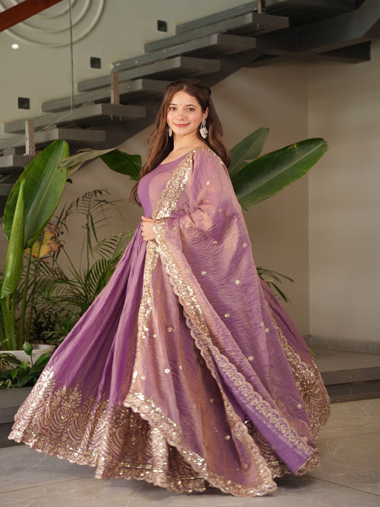 Real Modelling Heavy Fandy Silk Embroidered Gown with Dupatta