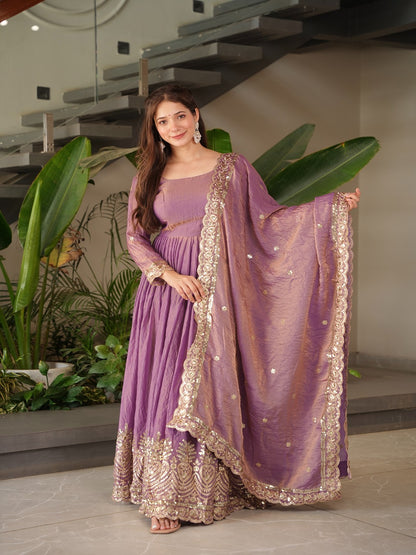 Real Modelling Heavy Fandy Silk Embroidered Gown with Dupatta