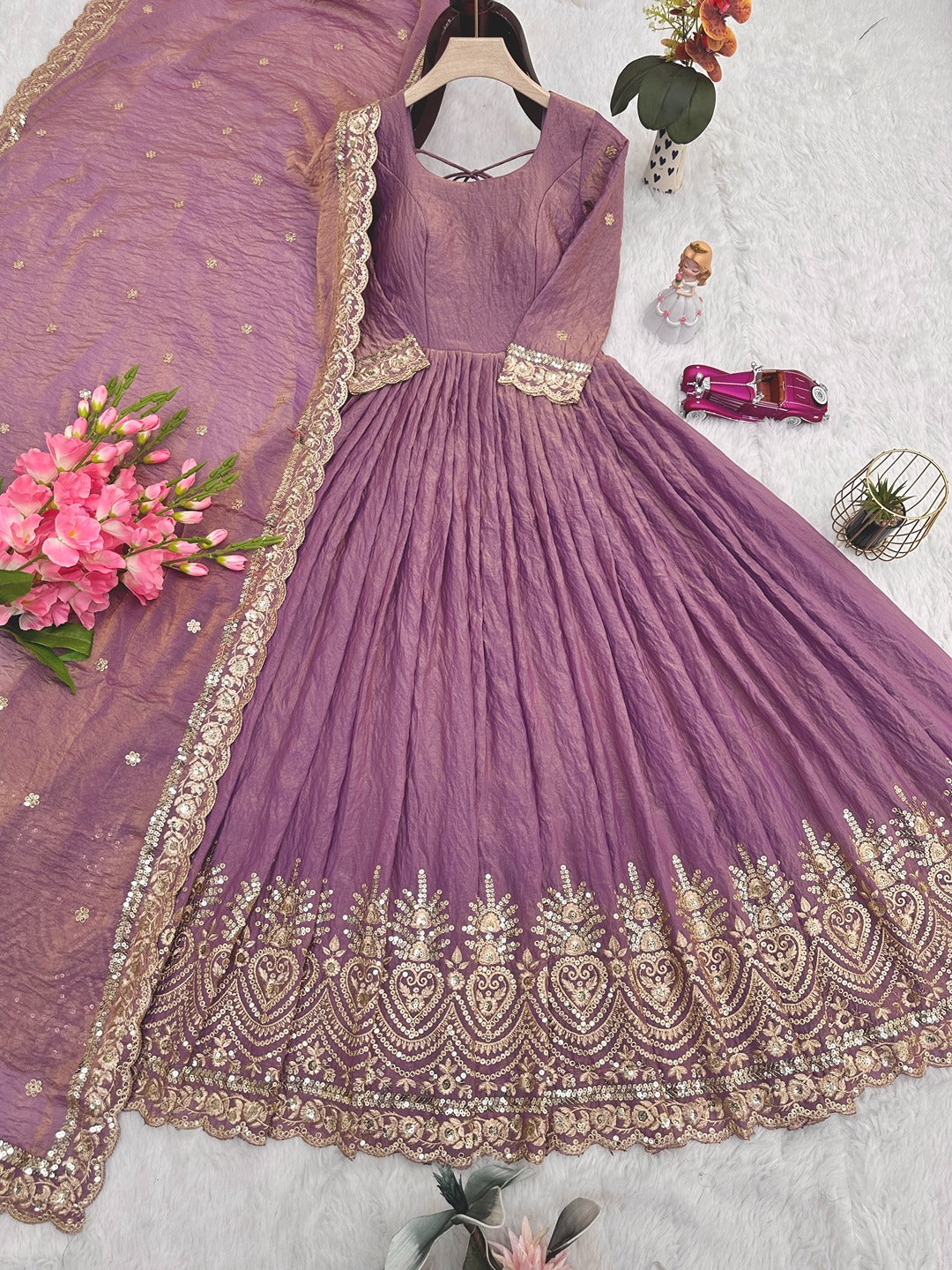 Real Modelling Heavy Fandy Silk Embroidered Gown with Dupatta