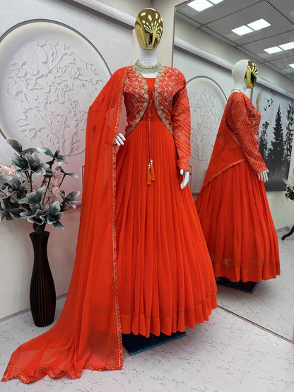 Designer Bandhani Print Koti with Fox Georgette Gown & Dupatta