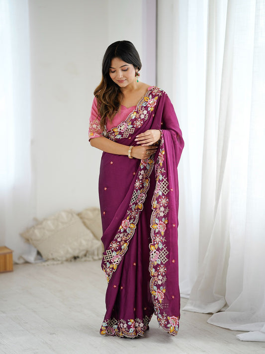Real Modelling Premium Noha Crush Embroidered Saree with Mono Silk Blouse