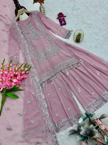 Designer Fox Georgette Pearl Work Top Palazzo Set with Dupatta
