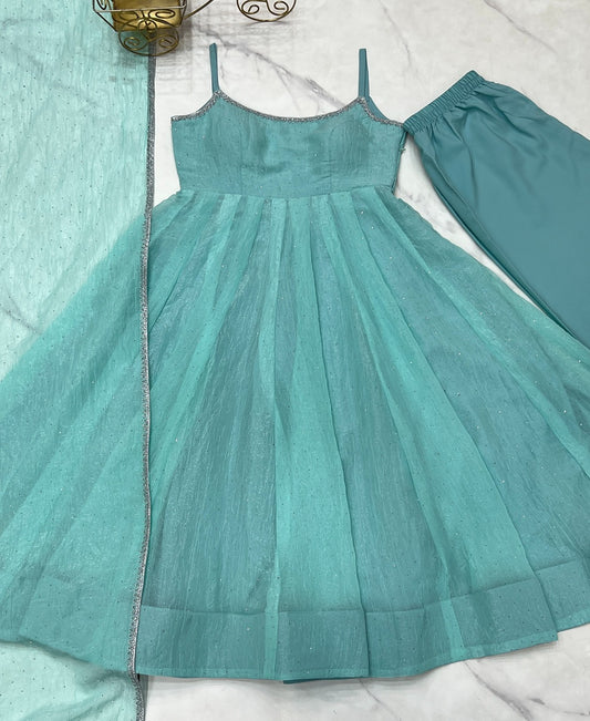 Crunchy Silk Swarovski Work Anarkali Set with Dupatta & Pant – Festive Ready Wear