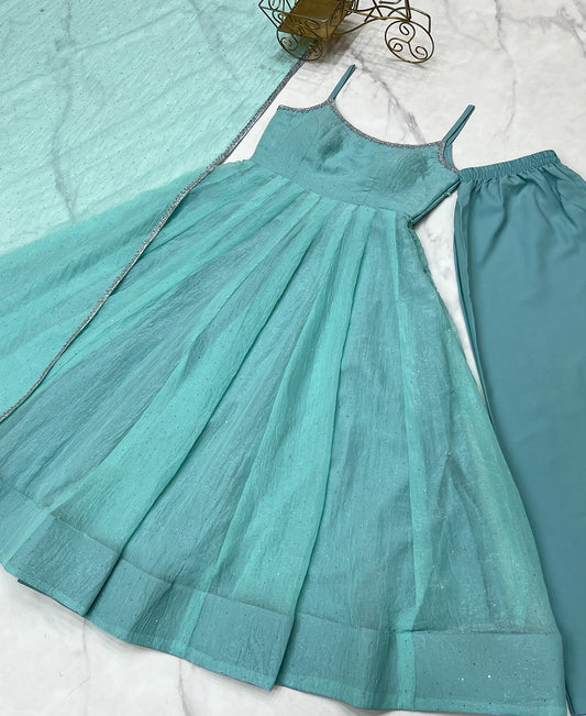 Crunchy Silk Swarovski Work Anarkali Set with Dupatta & Pant – Festive Ready Wear