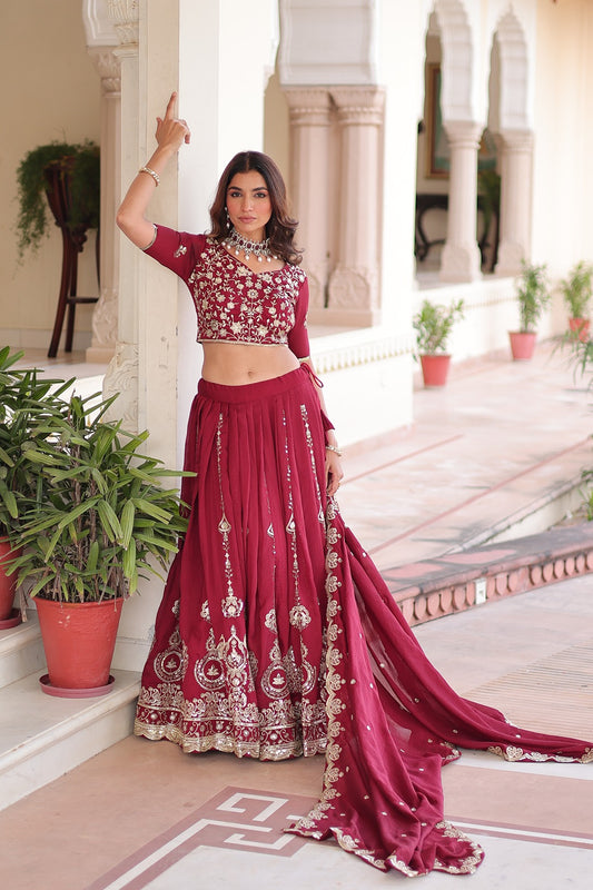 Vichitra Silk Lehenga Choli with Heavy Sequins & Thread Embroidery and Designer Dupatta
