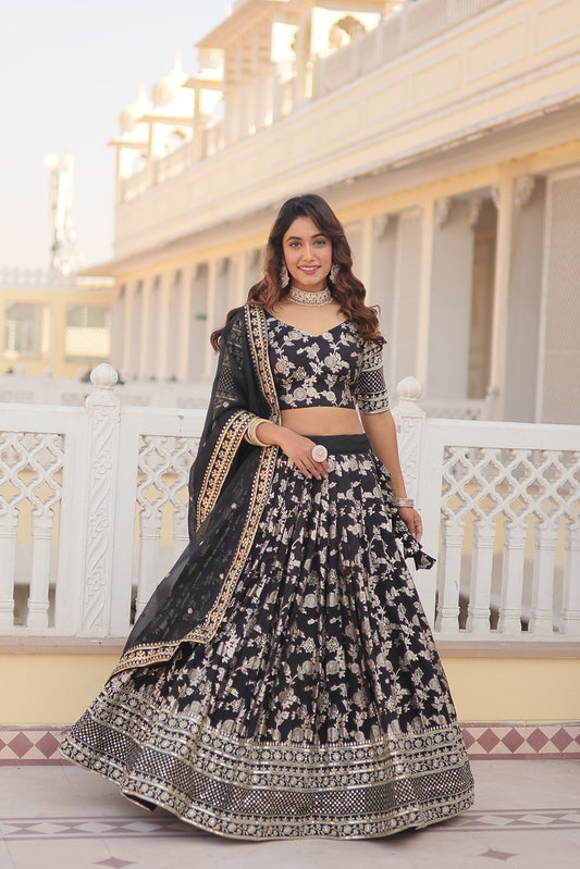Designer Sequins Embroidered Viscose Jacquard Lehenga Choli with Dupatta