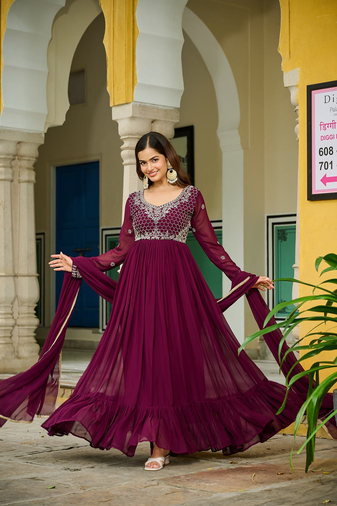 Beaded Faux Blooming Designer Gown with Elegant Dupatta