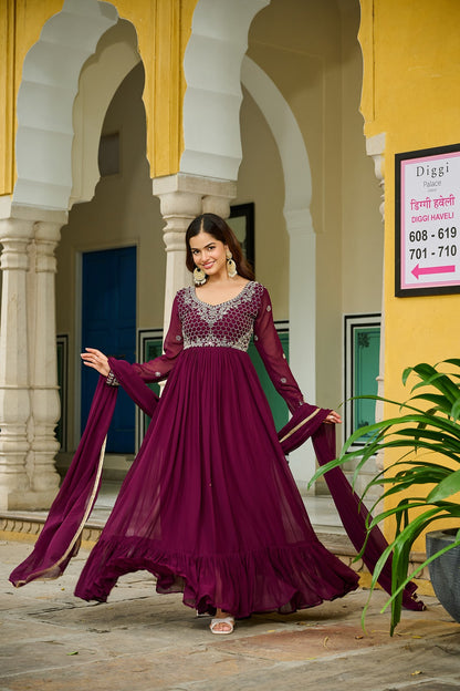 Beaded Faux Blooming Designer Gown with Elegant Dupatta