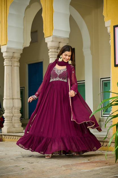 Beaded Faux Blooming Designer Gown with Elegant Dupatta
