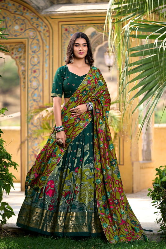 Tussar Silk Kalamkari Print Lehenga Choli with Foil Work Border – MUSAFIR Collection