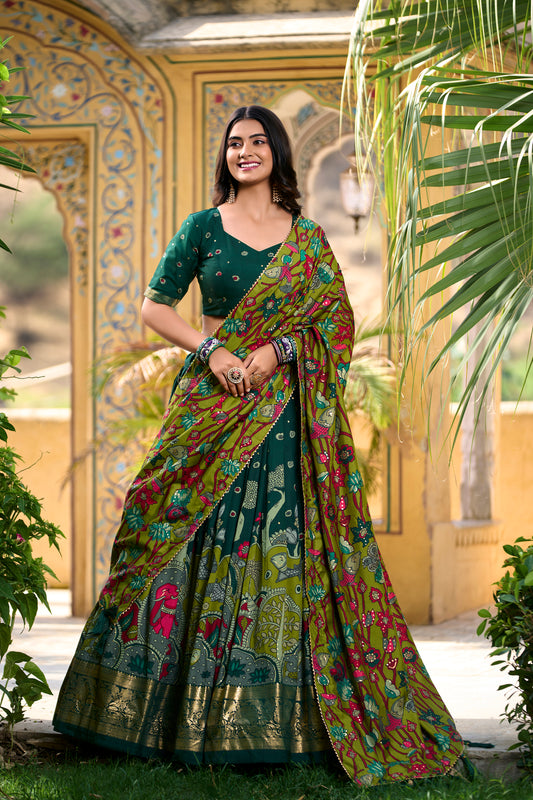 Tussar Silk Kalamkari Print Lehenga Choli with Foil Work Border – MUSAFIR Collection