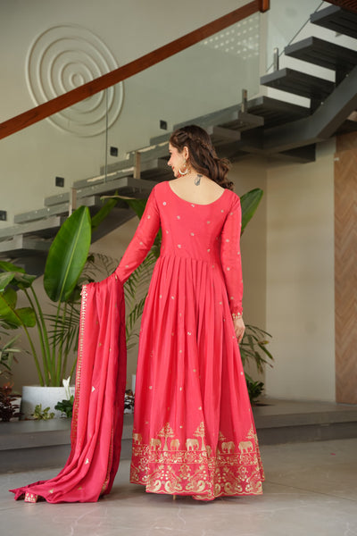 Pink Chinon Gown With Embroidery Dupatta