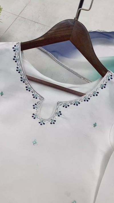 White Roman Silk Salwar Suit With Printed Dupatta