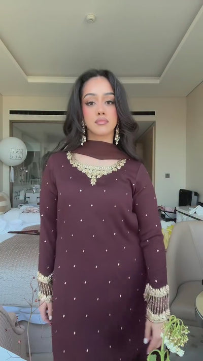 Brown Georgette Farshi With Fancy Dupatta