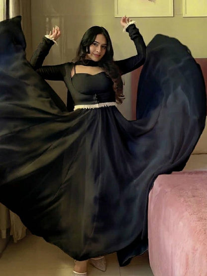 Flared Georgette Anarkali Gown With Full Sleeve Jacket