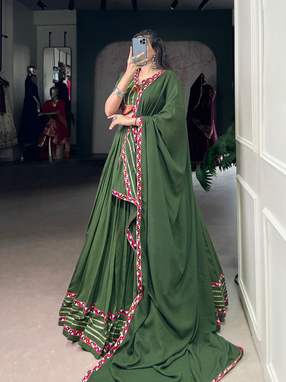 ELEGANT GREEN RAYON LEHENGA WITH GAMTHI WORK