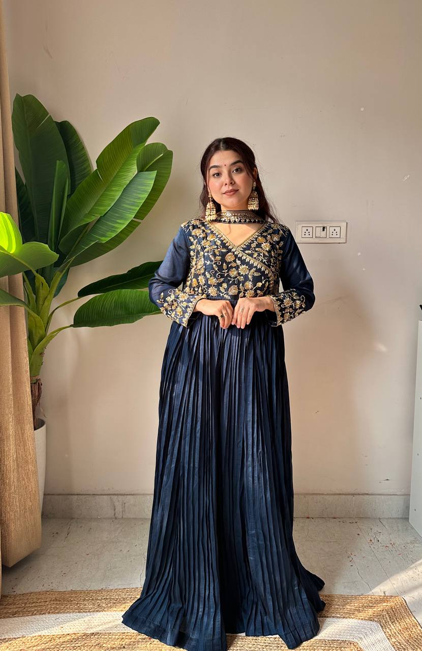 Dark Blue Anarkali Suit With Embroidery
