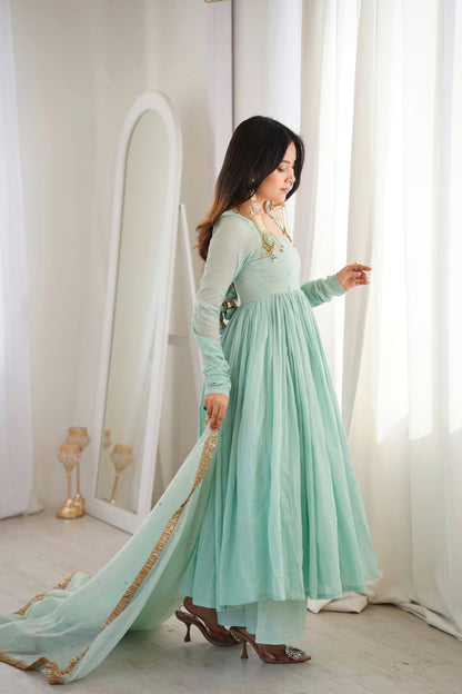Mint Green Flared Anarkali Suit Set With Dupatta – Festive Ethnic Wear