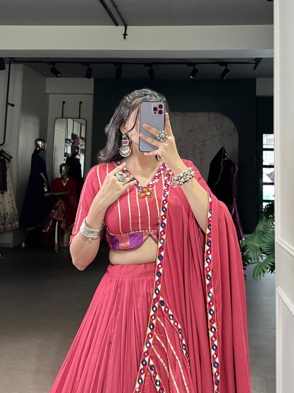 TRADITIONAL MAROON LEHENGA WITH STRIPED BLOUSE AND EMBELLISHED DUPATTA